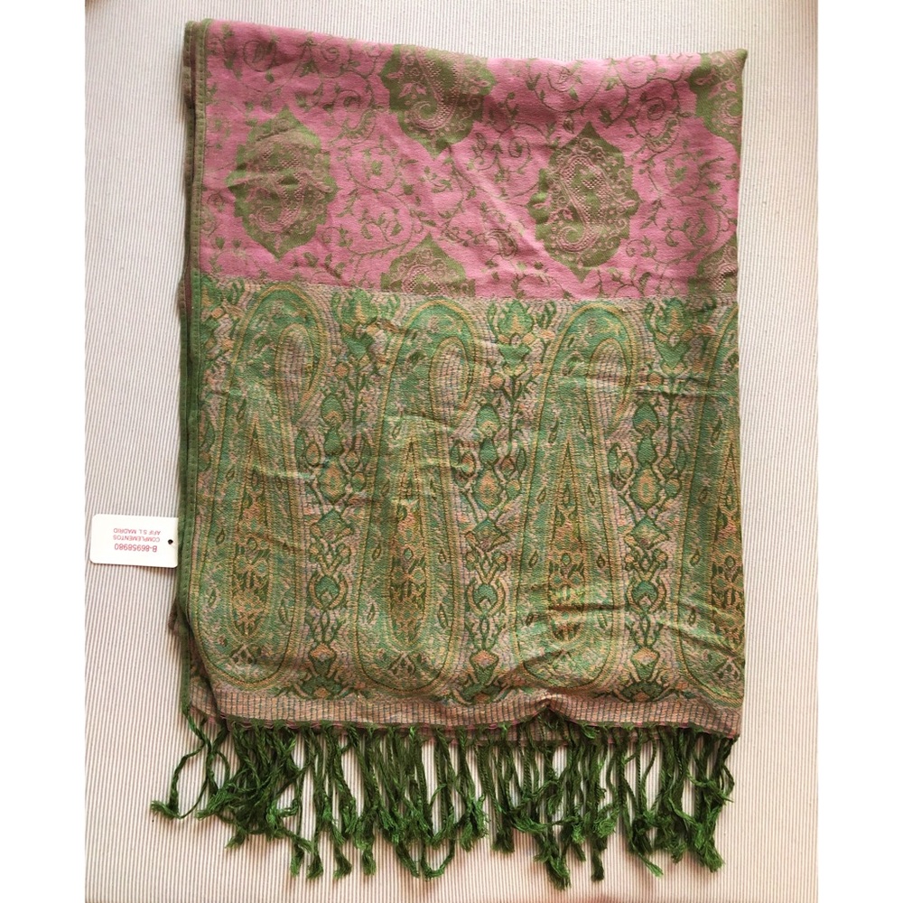 Green Pink Paisley Pashmina Cashmere Scarf Shawl